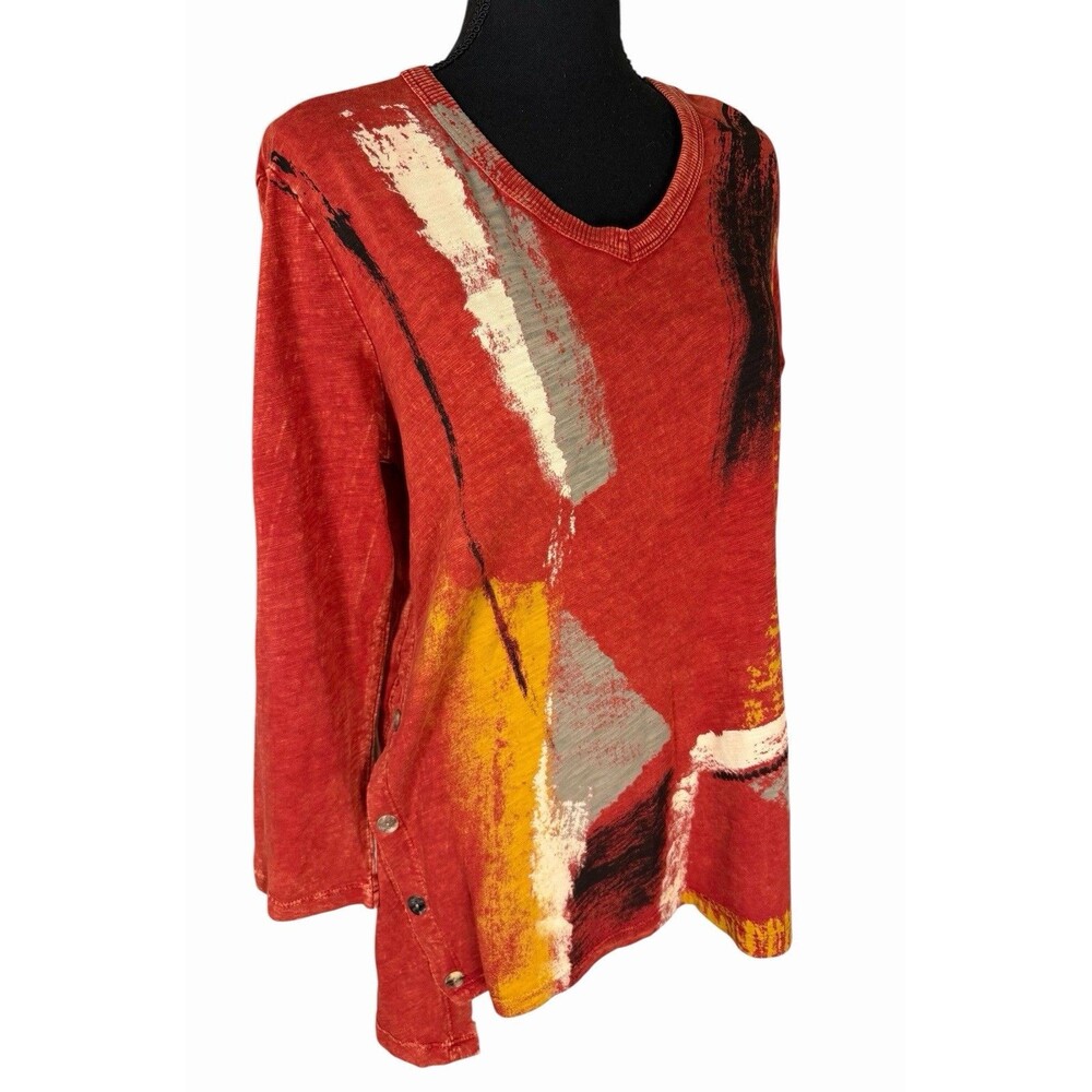 Jess & Jane Mineral Washed Abstract Tunic Top Cotton Small Artsy Lagenlook